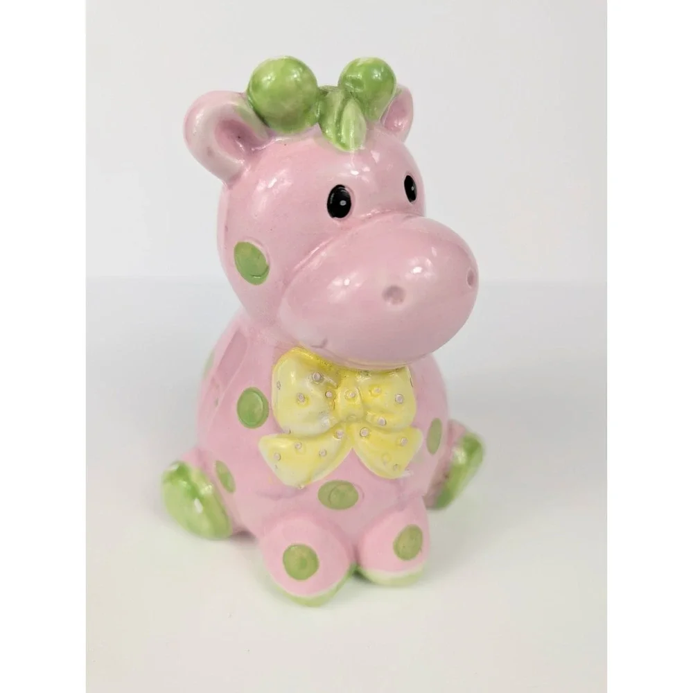 Ceramic Chubby Baby Giraffe Bank Pink Polka Dots 5 1/4